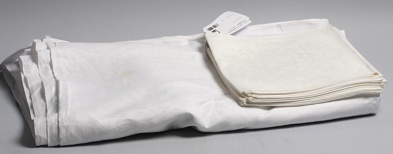 DUK och SERVETTER, 1+9 st, linnedamast, 1900-tal.