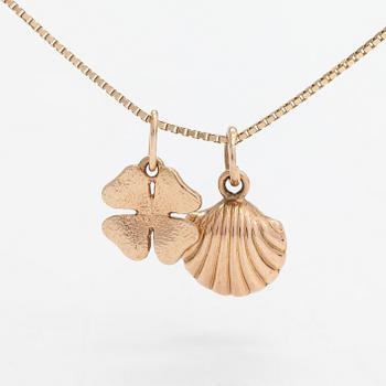 Halsband, 2 st hängen, 14K guld.