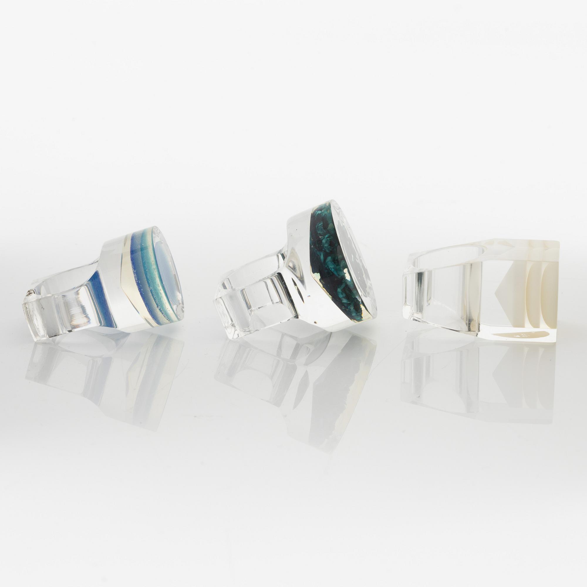 Siv Lagerström, three acrylic plastic rings, 1970s.