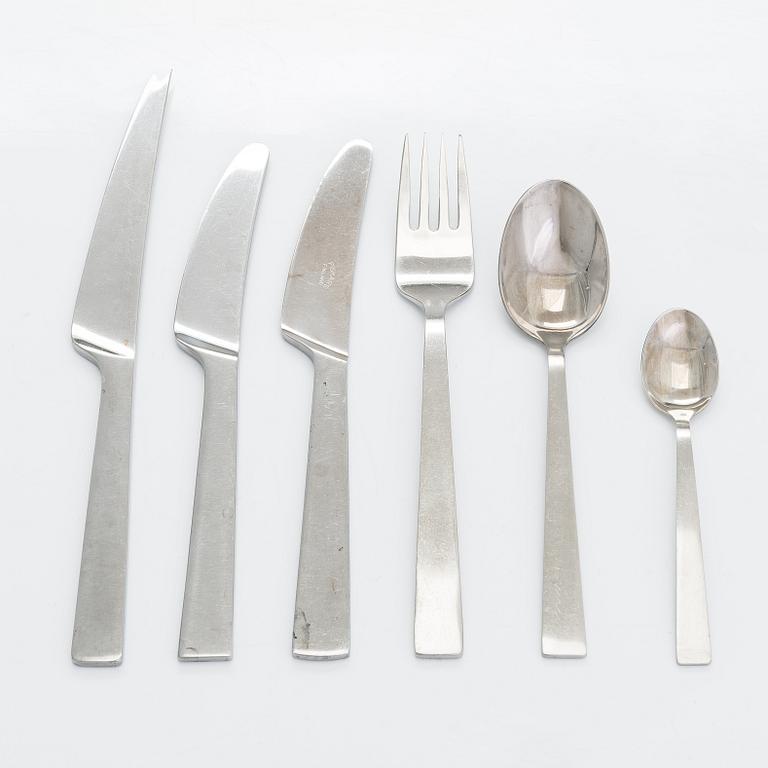 Beretl Gardberg, cutlery 56 pcs, and a lidded bowl, stainless steel, Sorsakoski, Fiskars, latter half the 20th century.