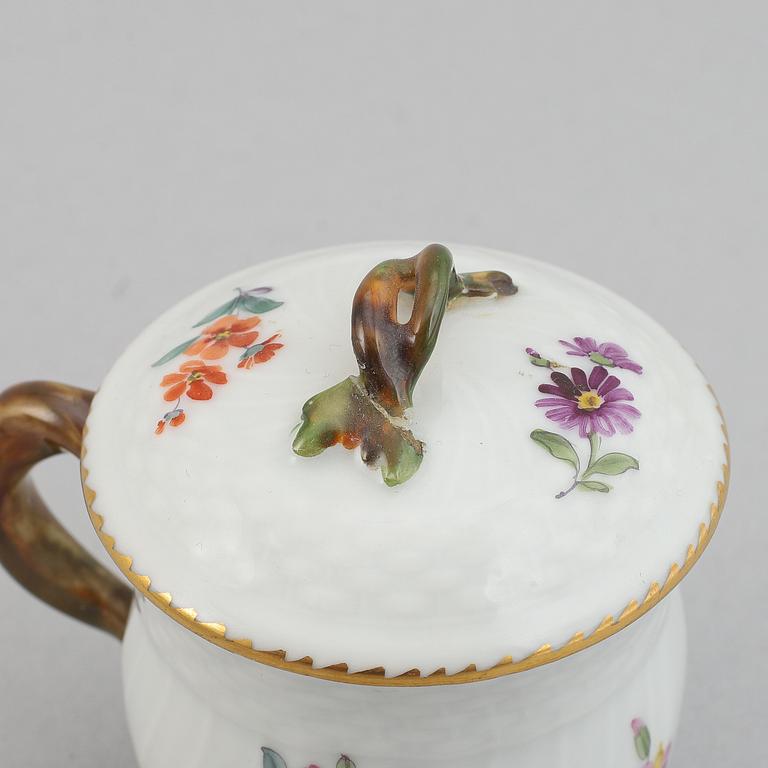 Twelve cream cups with tray, 'Saxon flowers' from Royal Copenhagen.