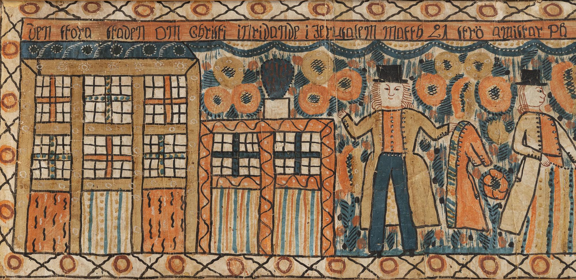A Southern Swedish provincial painting, 19th century, The Entry of Christ into Jerusalem.