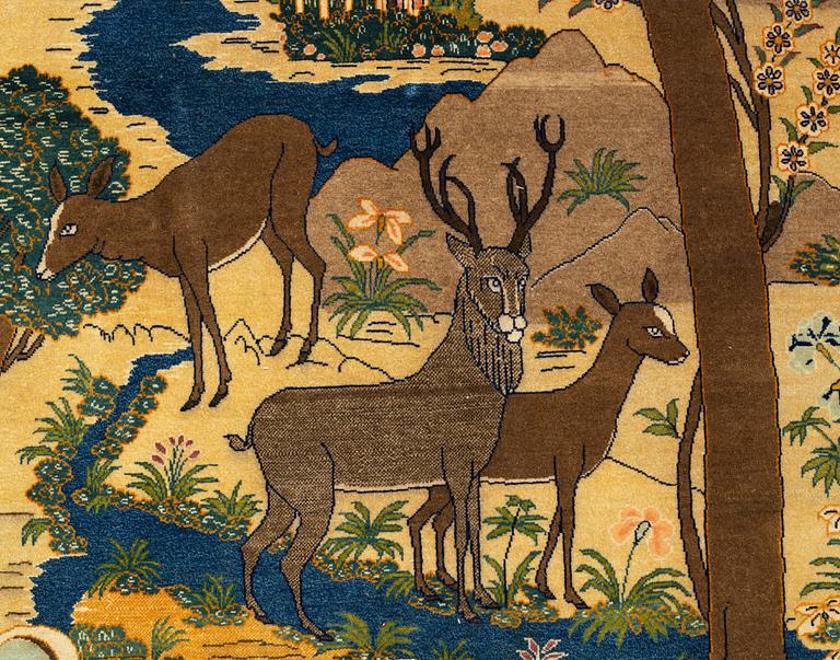 A rug, semi-antik Kashan figural, ca 216 x 133,5 cm.