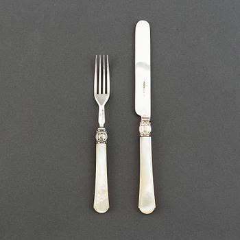 Atkin Brothers, 18+16 silver and mother of pearl cutlery, Sheffield, 1853, swedish import mark.