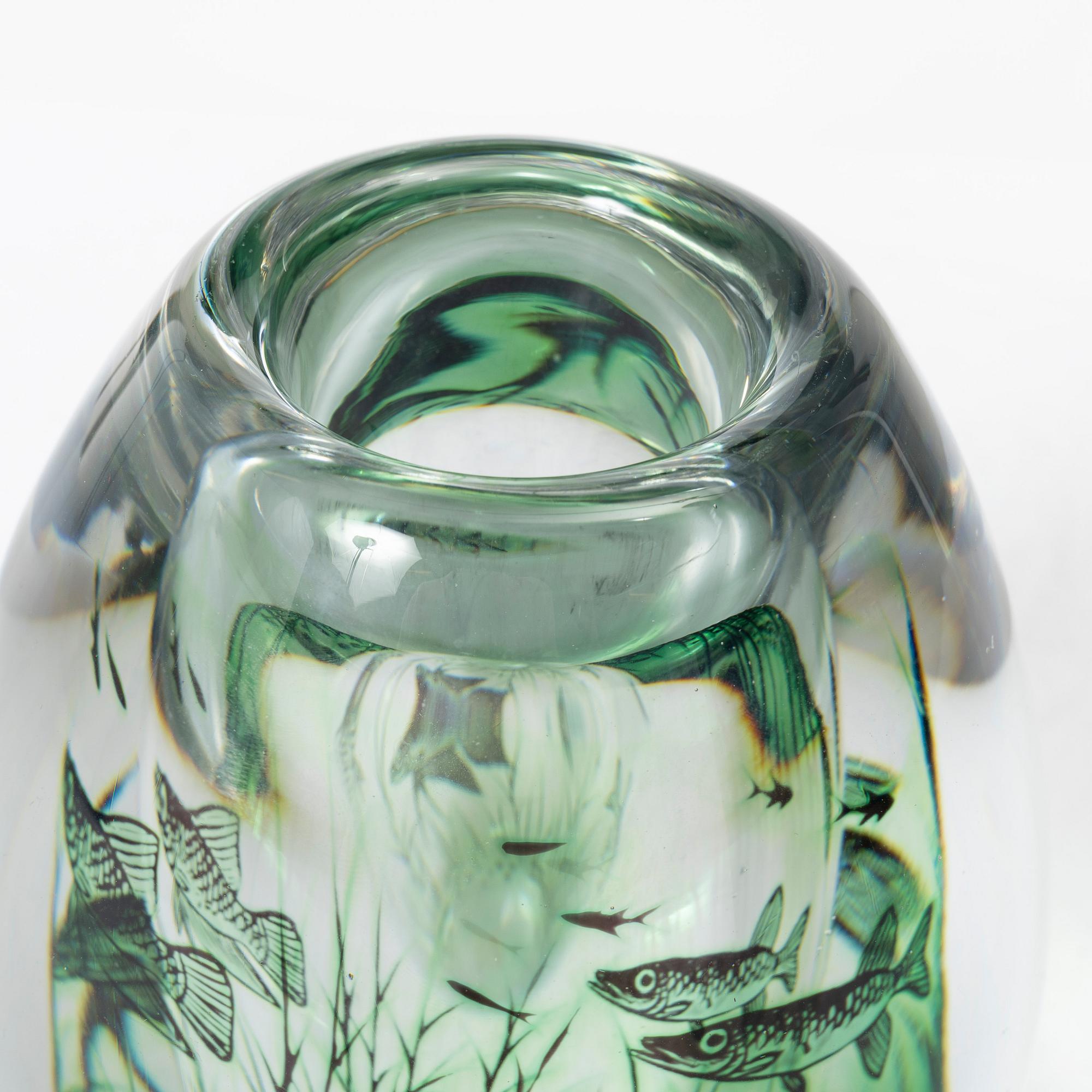 Edward Hald, a glass "fiskgraal" vase, Orrefors, signed.