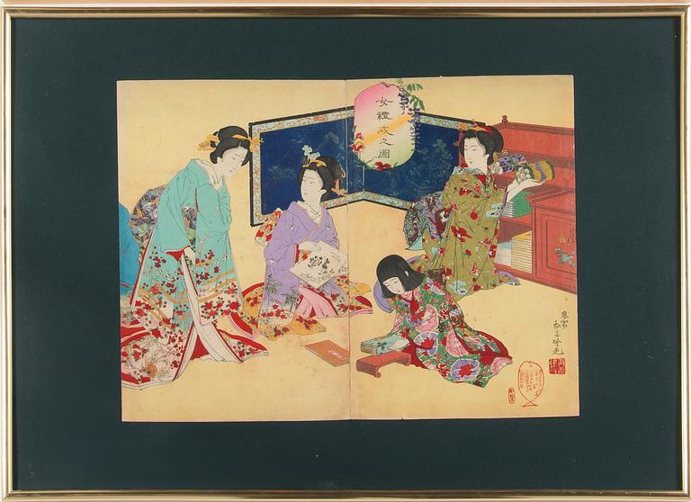 Adachi Ginkō, Woodcut, coloured.