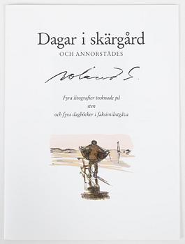 Roland Svensson, portfolio with 4 lithographs in colours, signed 166/400 and a faksimil, 1990.