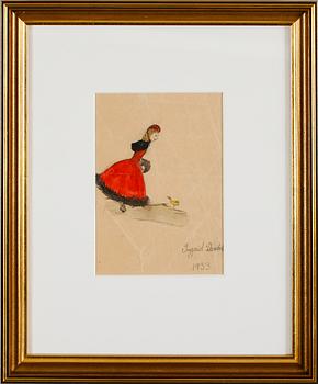 INGRID VON DARDEL, akvarell, skiss, sign och dat 1933.