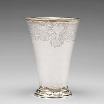 209. A Swedish 18th century parcel-gilt silver beaker, mark of Johan Berg, Stockholm 1775.