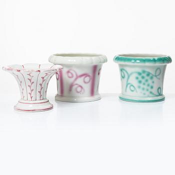 Wilhelm Kåge, three ceramic flower pots, Gustavsberg, Sweden, 1920's.