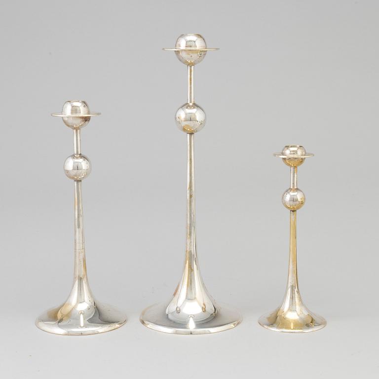 Three candlesticks, silver plate, Gense, second half of the 20th century.