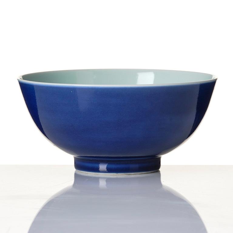 A blue glazed bowl, Qing dynasty with Kangxi mark and of the period (1662-1722).