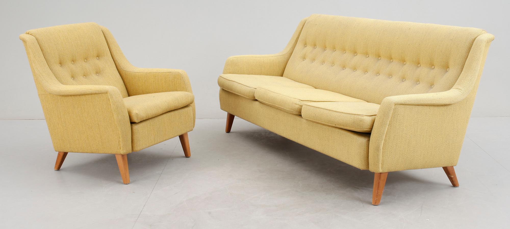 SOFFA samt FÅTÖLJ, omkring 1900-talets mitt.