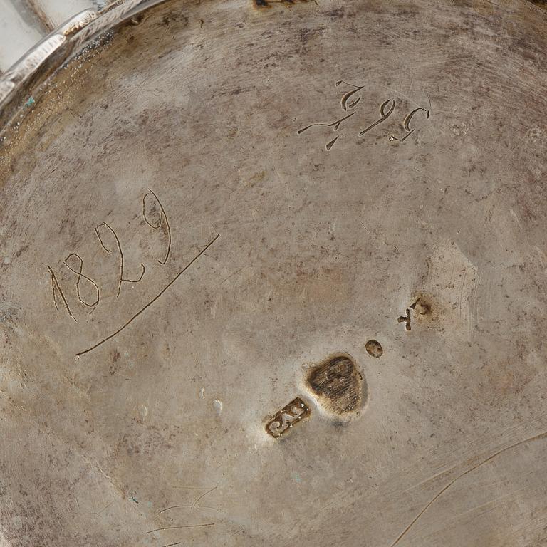 A swedish silver empire coffee pot, mark of Petter Adolf Sjöberg, Stockholm 1829.