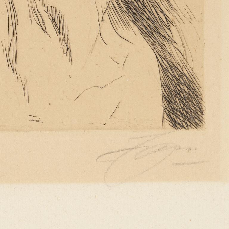 Anders Zorn, etching, 1914, signed in pencil.