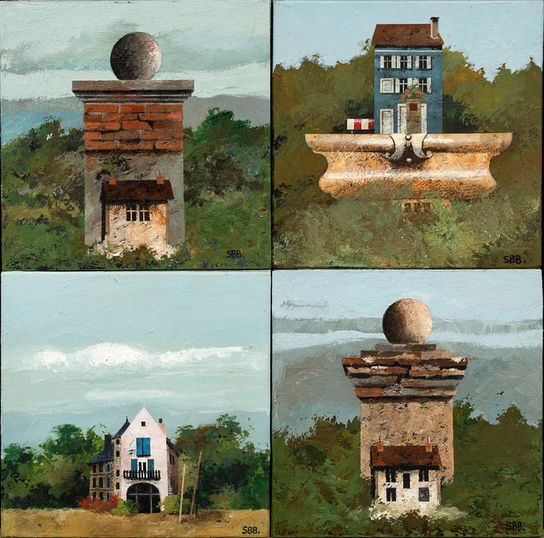 SVEN BERTIL BERG, 4 st akryl på pannå,  signerade.