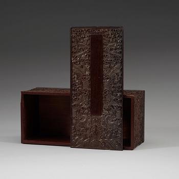 A presumably Zitan wood rectangular box with cover. Qing dynasty (1644-1912).