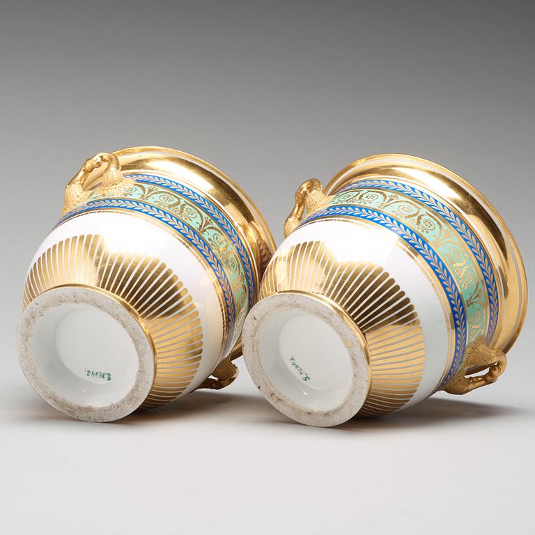 A pair of Russian wine coolers from the Golden Service, Imperial porcelain manufactory, St Petersburg, Empire.