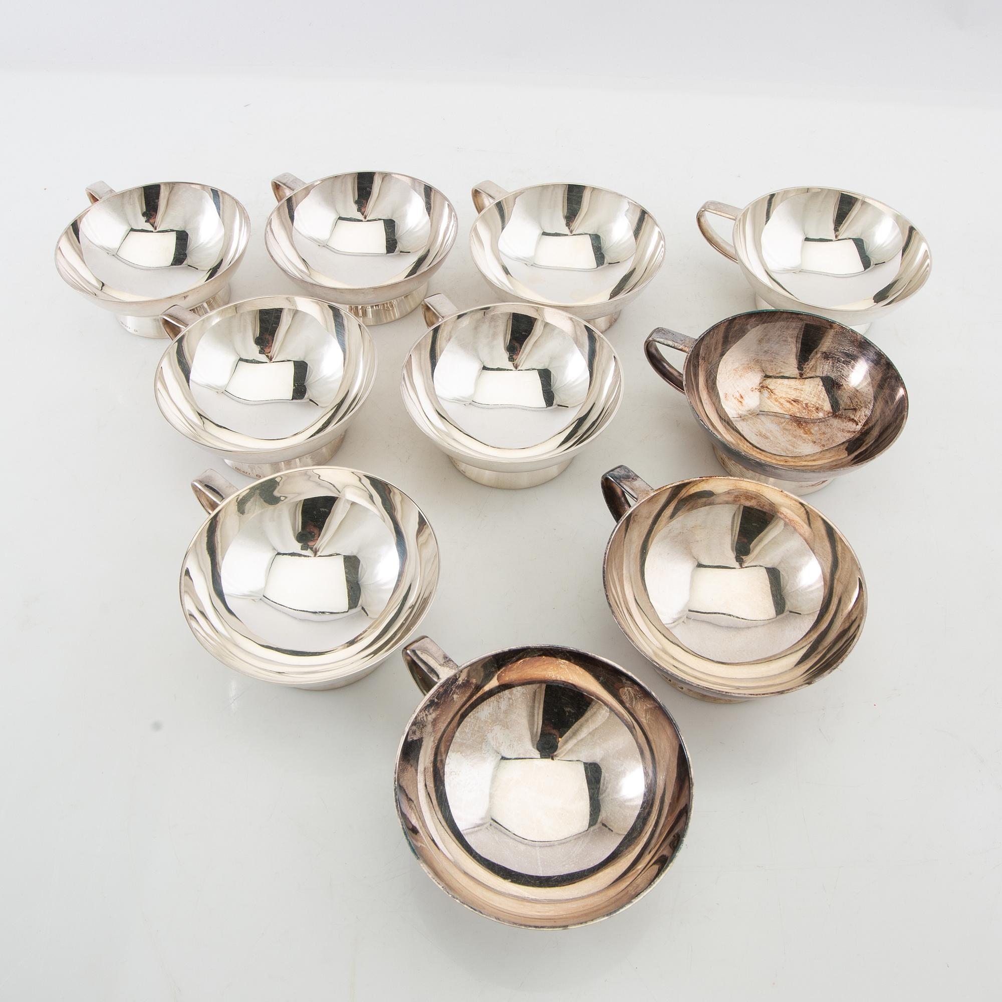 Coupe glasses 10 pcs, silver-plated, CR Carlström, mid-20th century.