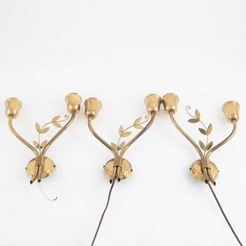 three wall lamps, Scandinavian Modern, Norway, 1840's/50's.