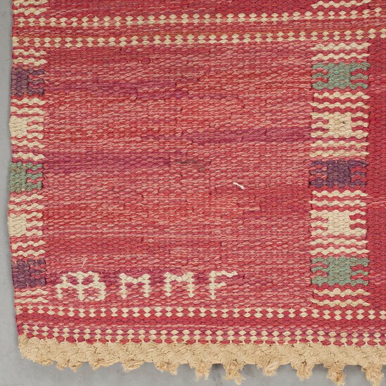 Barbro Nilsson, A CARPET, "Falurutan, röd Borås", flat weave, ca 210 x 141 cm, signed AB MMF BN.