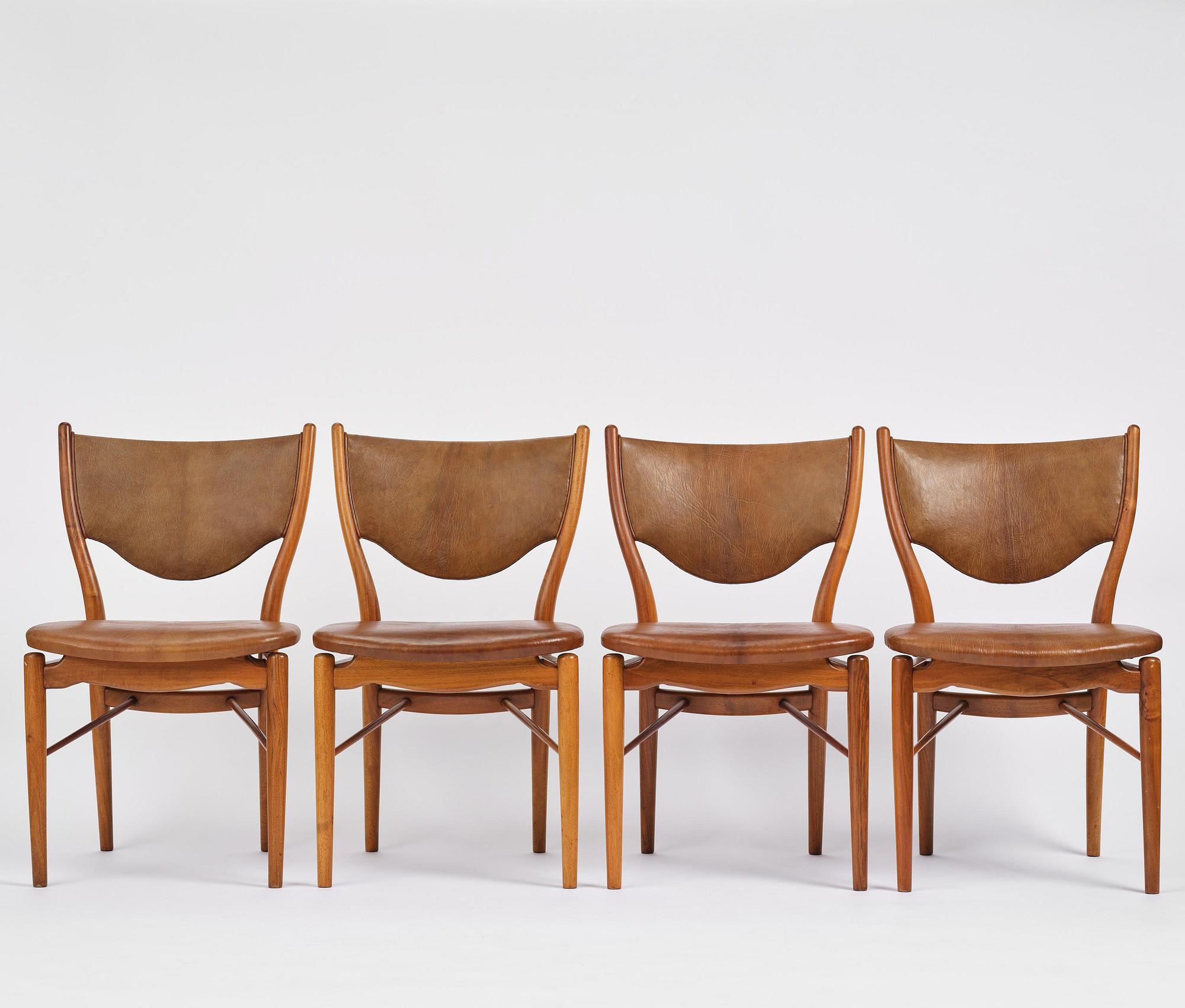Finn Juhl, a set of four chairs and a pair of armchairs, model "Bo-63" and "Bo-72", Bovirke, Denmark, 1950s-60s.