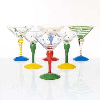 Anne Nilsson, a set of six 'Clown' cocktail glasses, Orrefors.