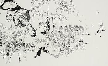 MATT GREENE, utförd 2003, bläck och färgkrita på papper.