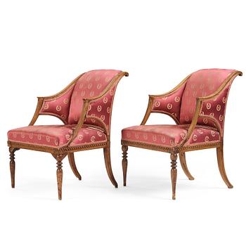 62. A pair of late Gustavian armchairs by Ephraim Ståhl (master in Stockholm 1794-1820).