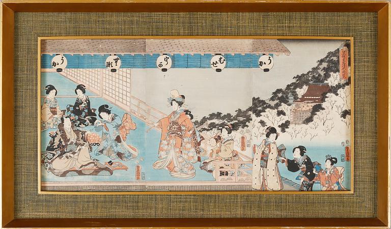 TRÄSNITT, två triptyker, Japan, 1800-tal.