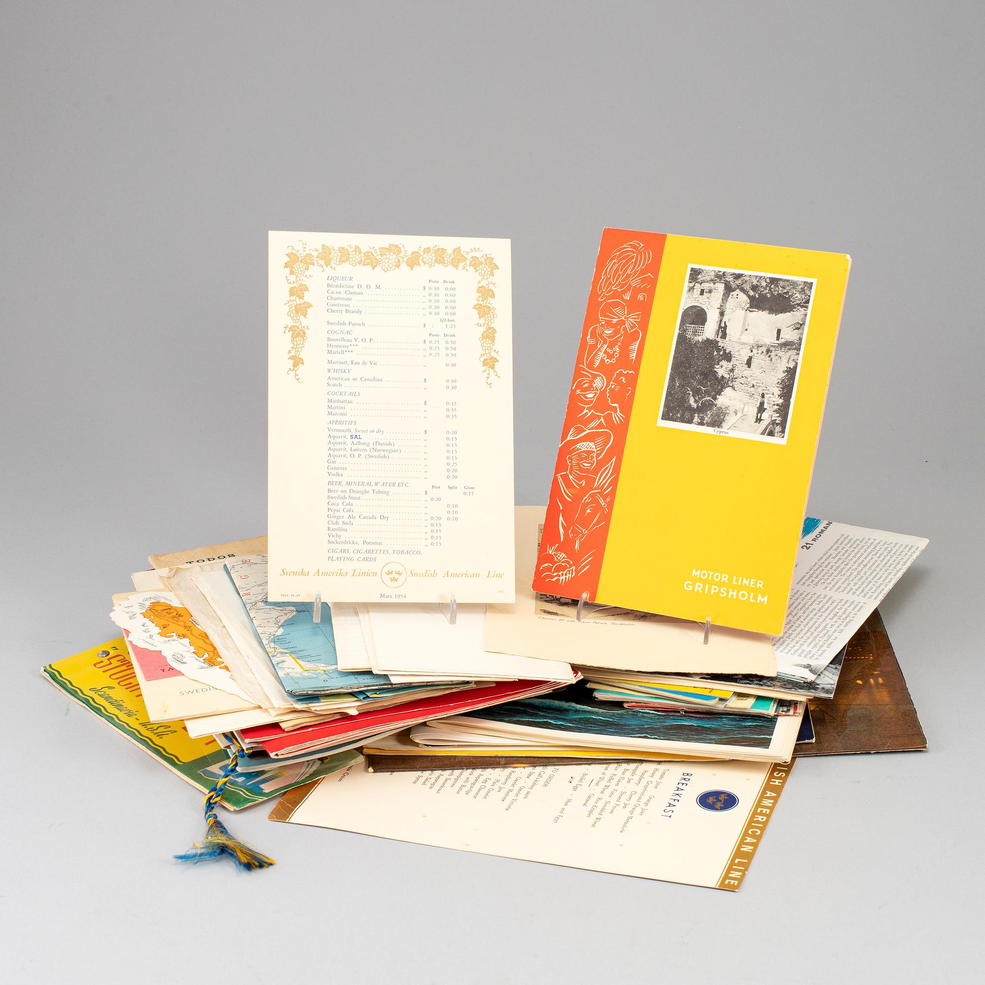 PARTI S.A.L. Svenska Amerika Linien, menyer, passagerarlistor etc.