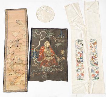 Broderi delar, fyra delar, siden. Qingdynastin.