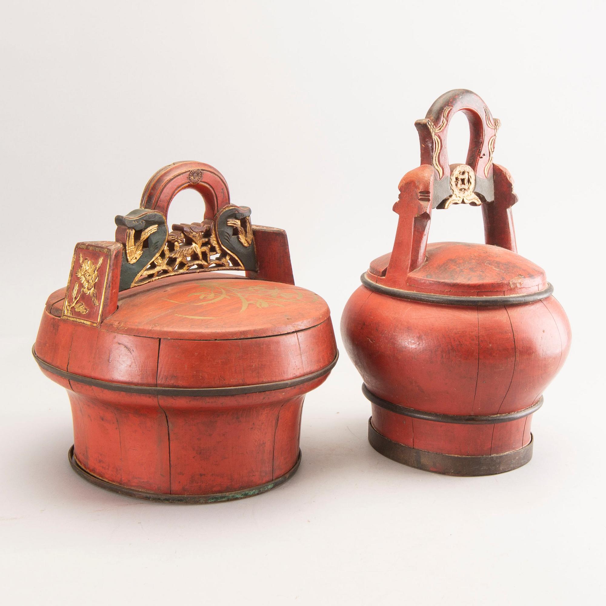 A set of two painted Chinese /Asian wooden boxes first half of the 20th century.
