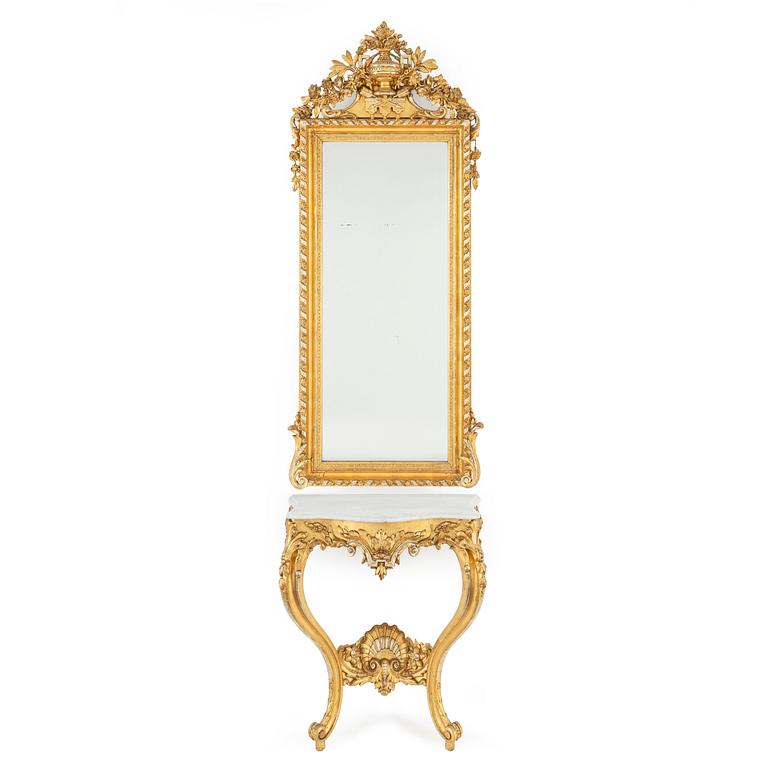 A late 19th century mirror and console table.