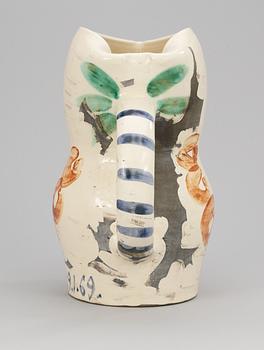 A Pablo Picasso faience jug, ´Visage aux cercles´, Madoura, Vallauris, France 1969.