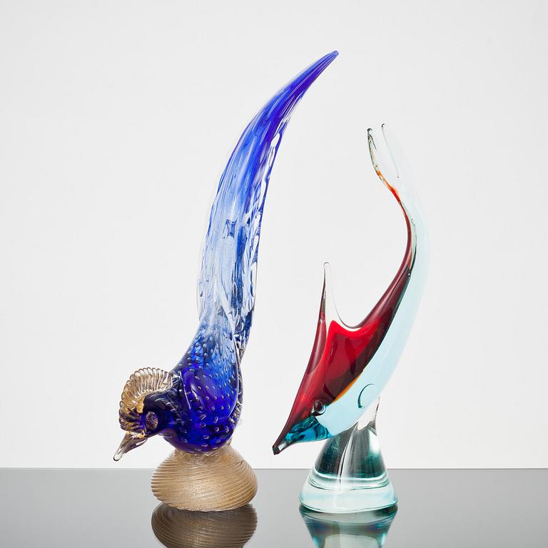 FIGURINER, glas, 2 st.  Troligen  Murano, 1900-talets andra hälft.