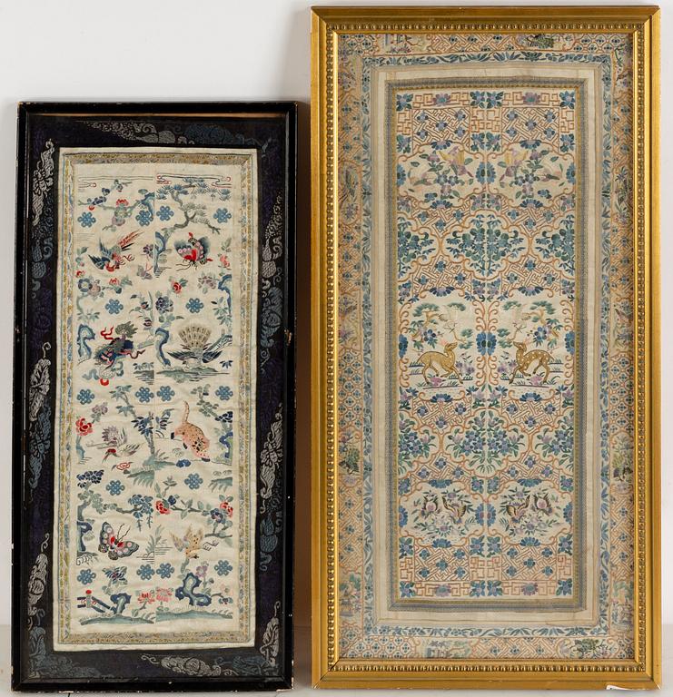 Two Chinese embroidered panels, early 20th century.