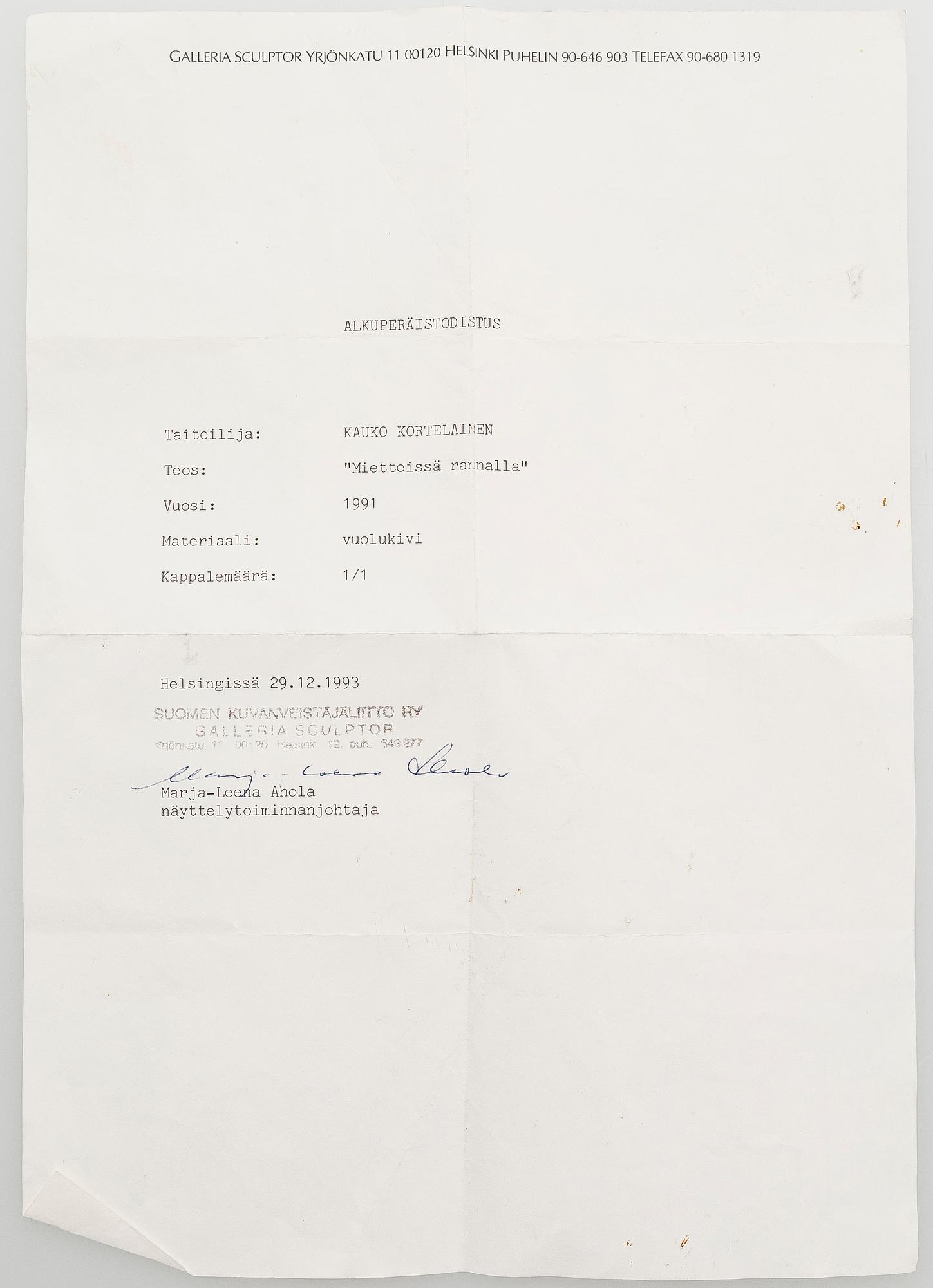 Kauko Kortelainen, "Mietteissä rannalla".