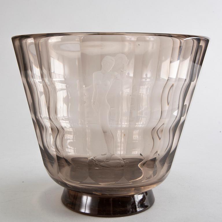 SIMON GATE, Glass bowl, Orrefors, 1930's.