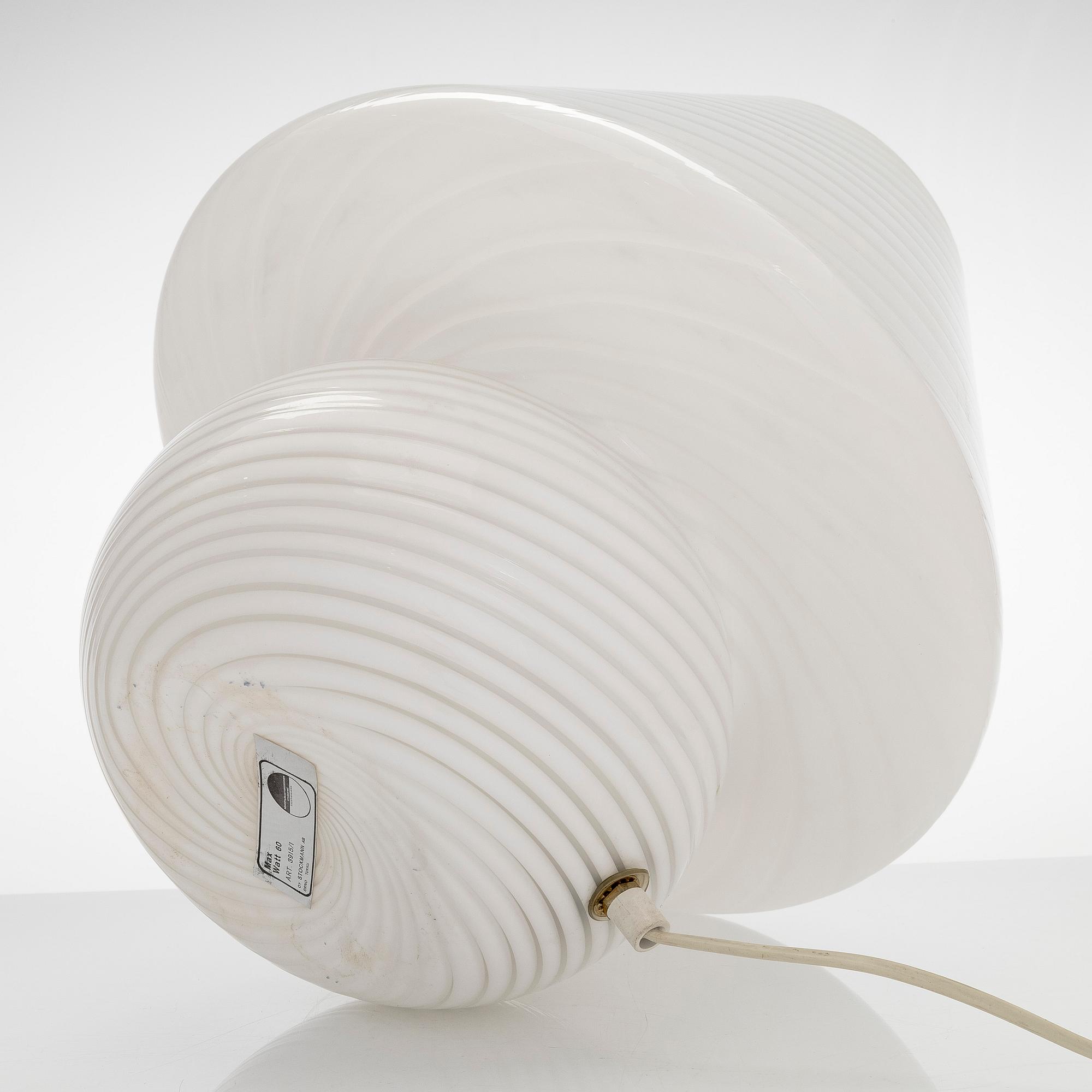 A 1980s Murano 'Mushroom' glass table light, retailer Stockmann.