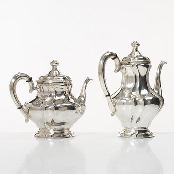 Kaffe- och teservis, 4 delar, silver, rokokostil, Otto Wolter, Schwäbisch Gmünd, Tyskland, 1900-tal.