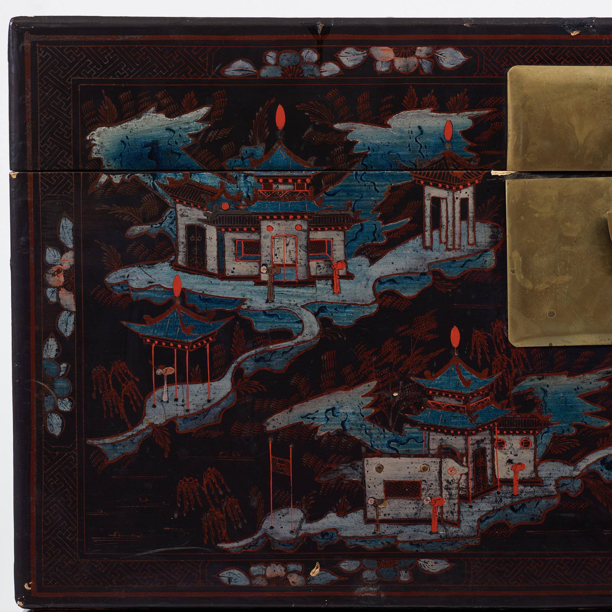 Two Chinese lacquered chests, Qing dynasty, 19th Century.