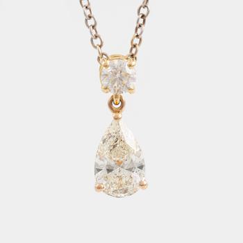 Necklace with pear-shaped diamond and brilliant-cut diamonds.