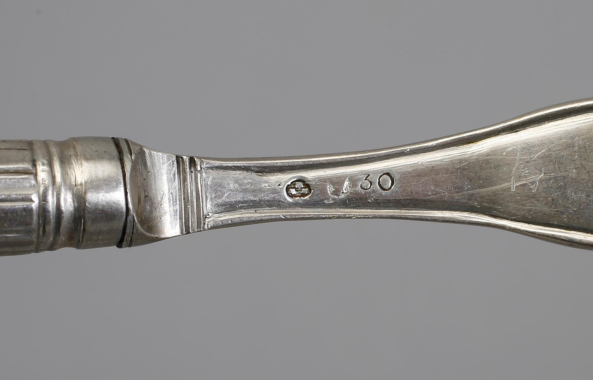 SMÖRGÅSBESTICK, 6+6 delar, silver, Carl Gideon Renander, Stockholm, 1796. Total vikt 492 gram.