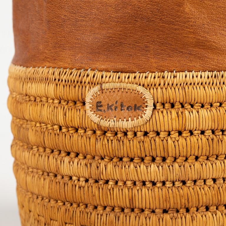 A birch root and leather bag by Ellen Kitok-Andersson.