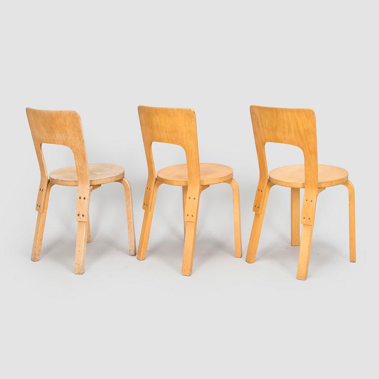 Alvar Aalto, stolar, 3 st, modell 66, Artek 1970/1980-tal.