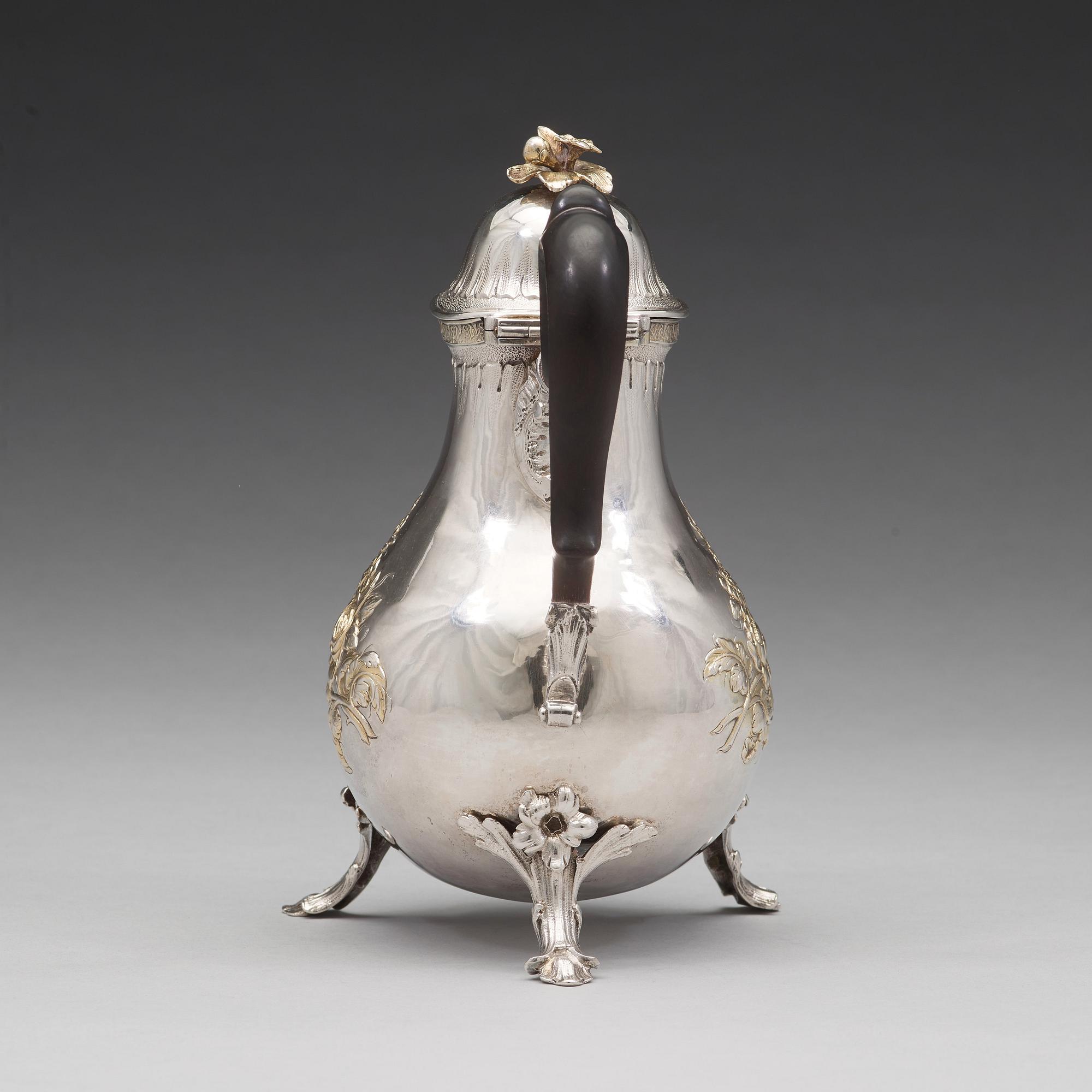 A Swedish 18th century parcel-gilt coffee-pot, mark of Jacob Lampa, Stockholm 1777.