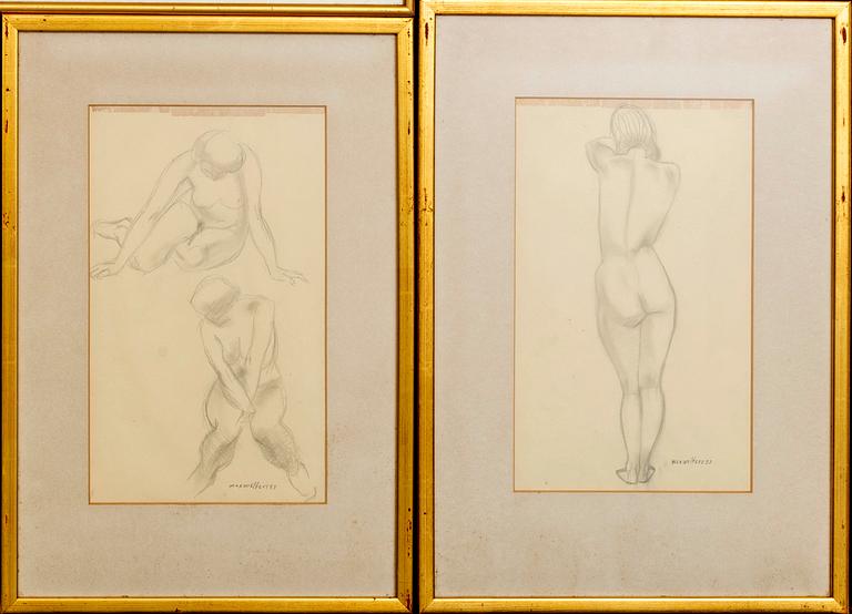 MAX WALTER SVANBERG, 4 blyertsteckningar, signerade och daterade.