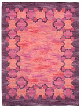 967. CARPET. "Rosengård". Flat weave (Rölakan). 264 x 196 cm. Signed JJ EE (?).
