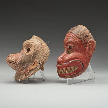 Twoo wooden masks, presumably India, circa 1900.
